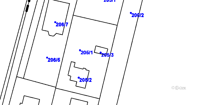Parcela st. 205/3 v KÚ Sobín, Katastrální mapa