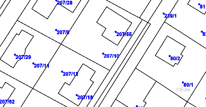 Parcela st. 207/10 v KÚ Sobín, Katastrální mapa