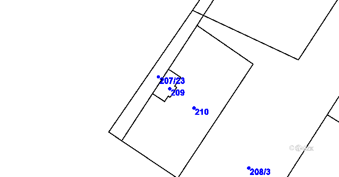 Parcela st. 209 v KÚ Sobín, Katastrální mapa