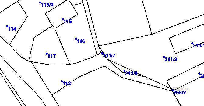Parcela st. 211/7 v KÚ Sobín, Katastrální mapa