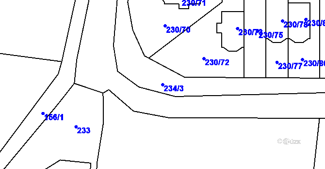 Parcela st. 234/3 v KÚ Sobín, Katastrální mapa