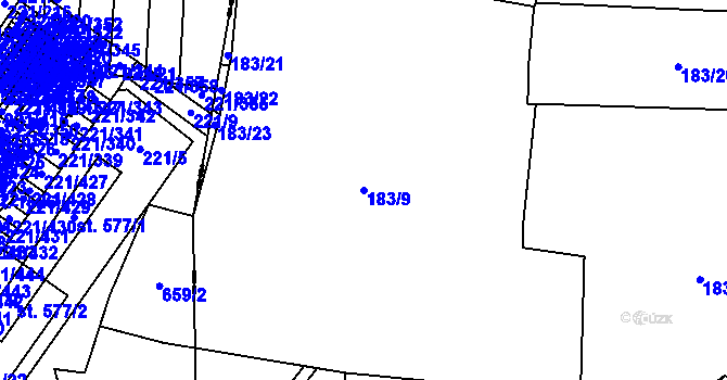 Parcela st. 183/9 v KÚ Sobín, Katastrální mapa