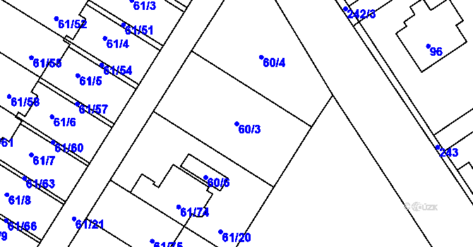 Parcela st. 60/3 v KÚ Sobín, Katastrální mapa