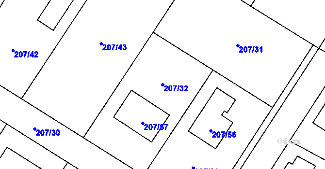 Parcela st. 207/32 v KÚ Sobín, Katastrální mapa