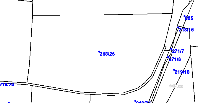 Parcela st. 218/25 v KÚ Sobín, Katastrální mapa