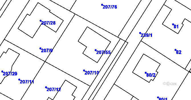 Parcela st. 207/55 v KÚ Sobín, Katastrální mapa