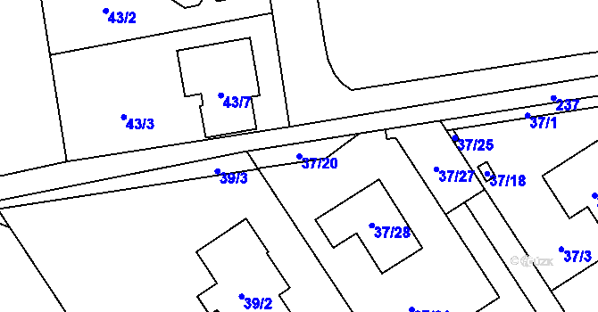 Parcela st. 37/20 v KÚ Sobín, Katastrální mapa