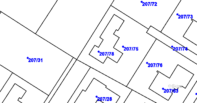 Parcela st. 207/78 v KÚ Sobín, Katastrální mapa