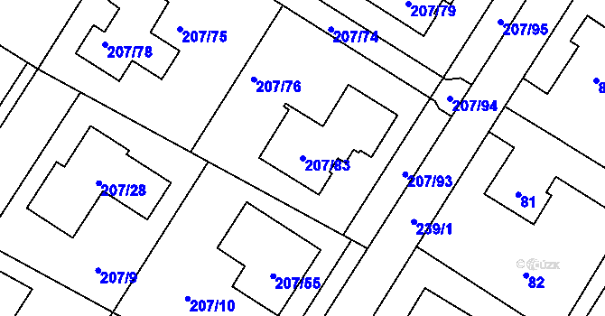 Parcela st. 207/83 v KÚ Sobín, Katastrální mapa