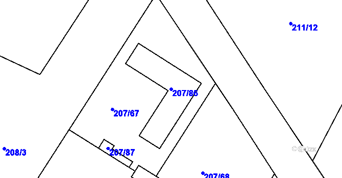 Parcela st. 207/86 v KÚ Sobín, Katastrální mapa