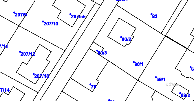 Parcela st. 80/3 v KÚ Sobín, Katastrální mapa