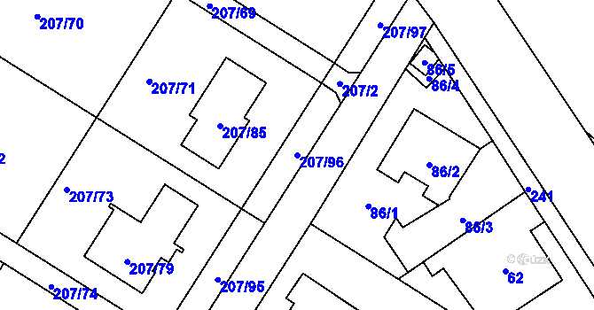 Parcela st. 207/96 v KÚ Sobín, Katastrální mapa