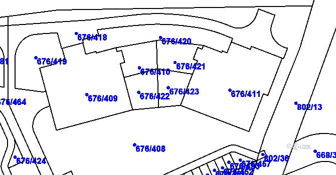 Parcela st. 676/423 v KÚ Zličín, Katastrální mapa