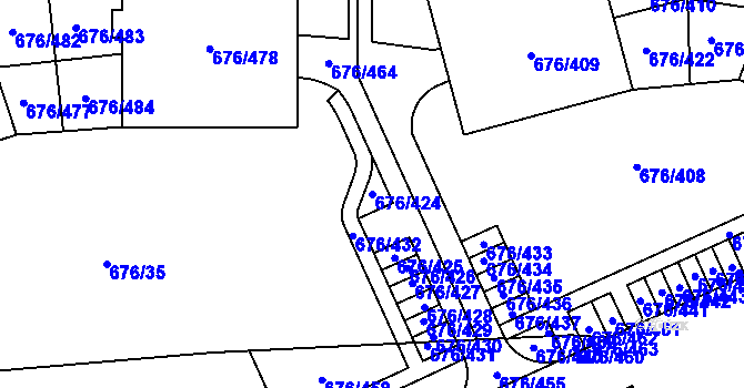 Parcela st. 676/424 v KÚ Zličín, Katastrální mapa