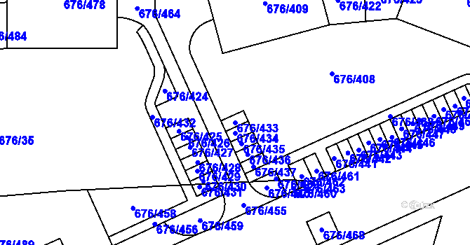 Parcela st. 676/433 v KÚ Zličín, Katastrální mapa