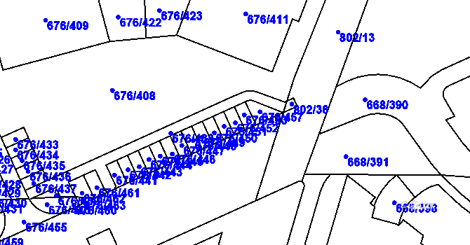Parcela st. 676/452 v KÚ Zličín, Katastrální mapa