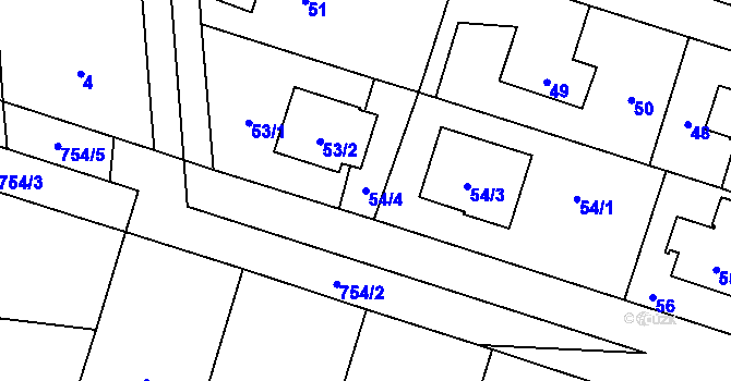 Parcela st. 54/4 v KÚ Zličín, Katastrální mapa