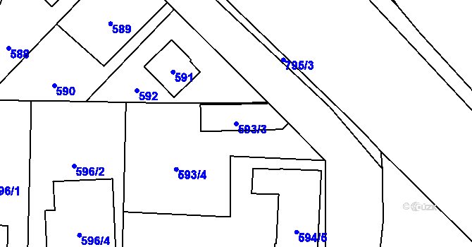 Parcela st. 593/3 v KÚ Zličín, Katastrální mapa