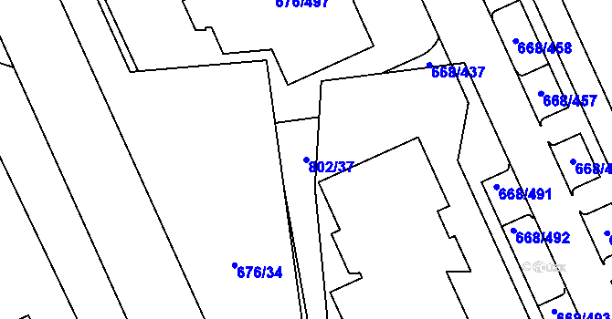 Parcela st. 802/37 v KÚ Zličín, Katastrální mapa