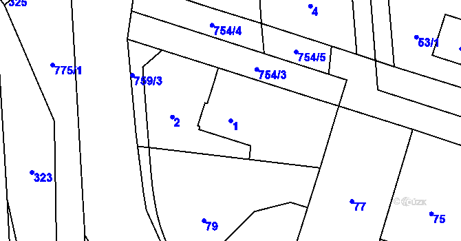 Parcela st. 1 v KÚ Zličín, Katastrální mapa