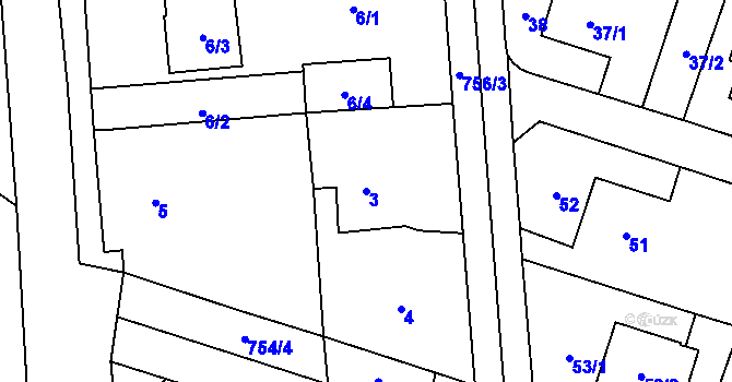 Parcela st. 3 v KÚ Zličín, Katastrální mapa