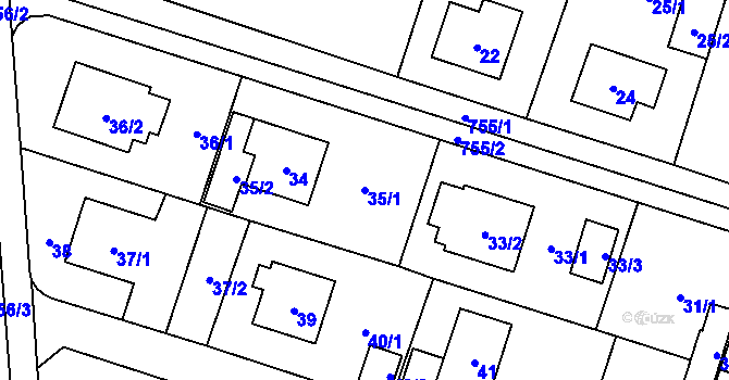 Parcela st. 35/1 v KÚ Zličín, Katastrální mapa