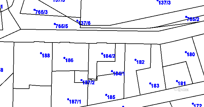 Parcela st. 184/2 v KÚ Zličín, Katastrální mapa