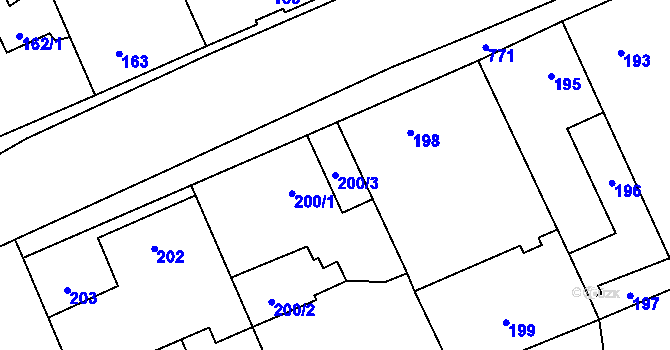 Parcela st. 200/3 v KÚ Zličín, Katastrální mapa