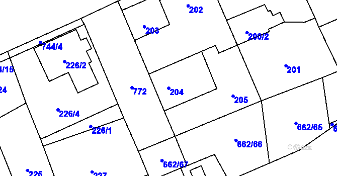 Parcela st. 204 v KÚ Zličín, Katastrální mapa