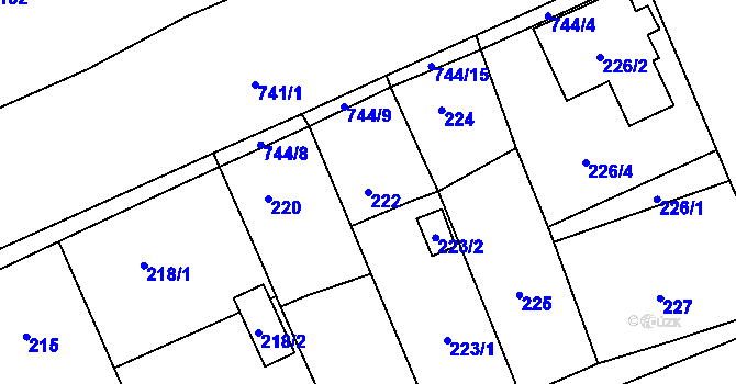 Parcela st. 222 v KÚ Zličín, Katastrální mapa