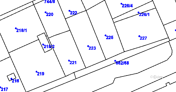 Parcela st. 223 v KÚ Zličín, Katastrální mapa