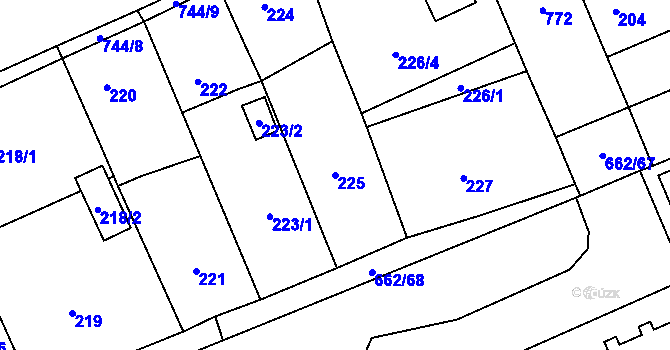 Parcela st. 225 v KÚ Zličín, Katastrální mapa