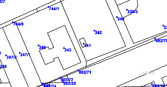Parcela st. 241 v KÚ Zličín, Katastrální mapa