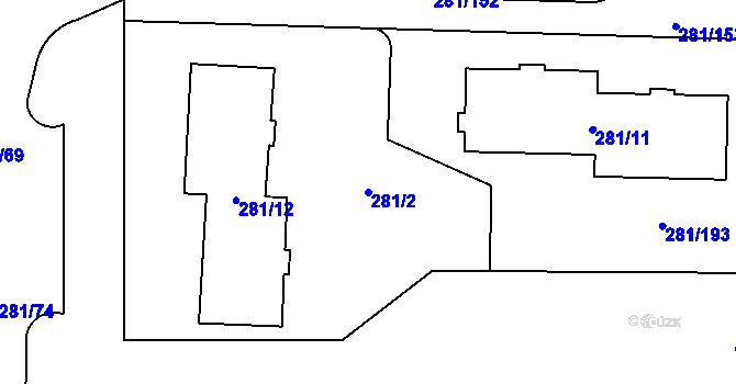 Parcela st. 281/2 v KÚ Zličín, Katastrální mapa