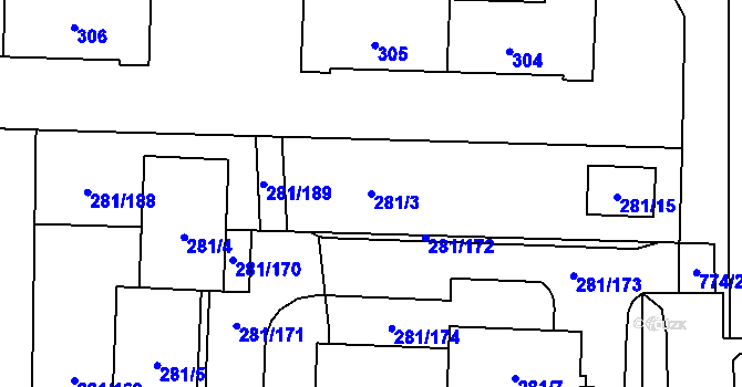 Parcela st. 281/3 v KÚ Zličín, Katastrální mapa