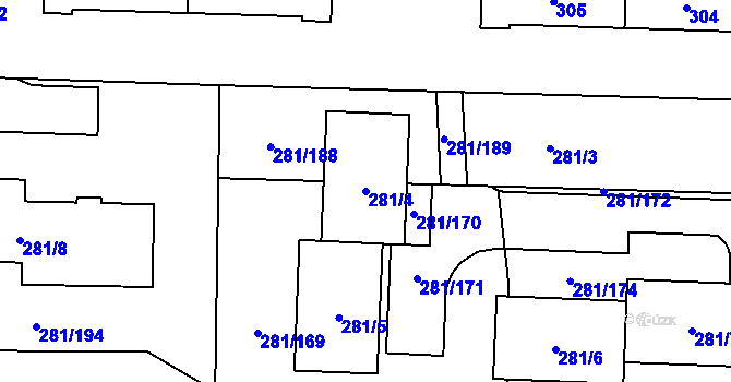 Parcela st. 281/4 v KÚ Zličín, Katastrální mapa