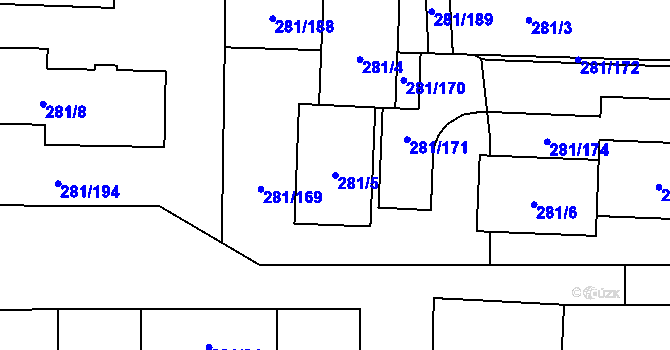 Parcela st. 281/5 v KÚ Zličín, Katastrální mapa