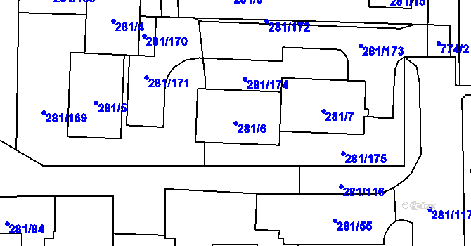 Parcela st. 281/6 v KÚ Zličín, Katastrální mapa