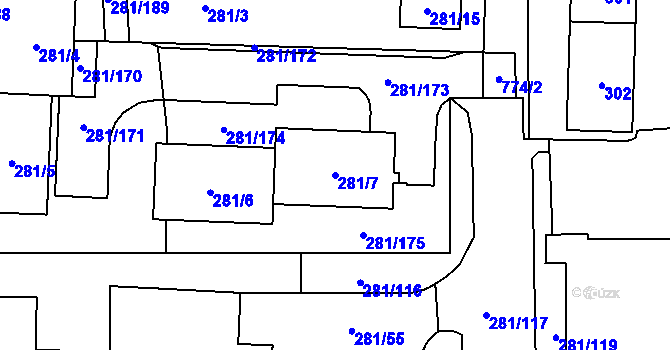 Parcela st. 281/7 v KÚ Zličín, Katastrální mapa