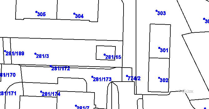 Parcela st. 281/15 v KÚ Zličín, Katastrální mapa