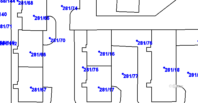 Parcela st. 281/16 v KÚ Zličín, Katastrální mapa