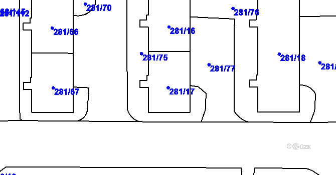 Parcela st. 281/17 v KÚ Zličín, Katastrální mapa