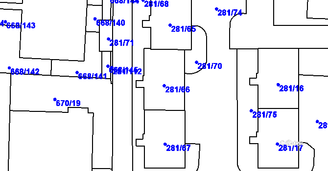 Parcela st. 281/66 v KÚ Zličín, Katastrální mapa