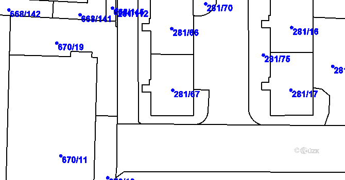 Parcela st. 281/67 v KÚ Zličín, Katastrální mapa