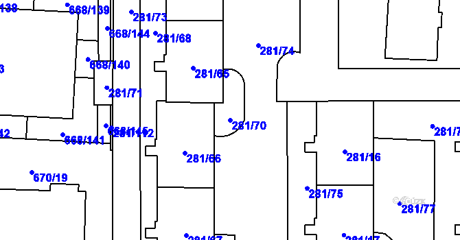 Parcela st. 281/70 v KÚ Zličín, Katastrální mapa