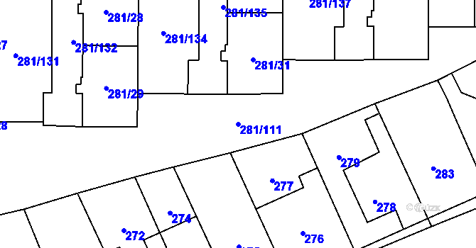 Parcela st. 281/111 v KÚ Zličín, Katastrální mapa