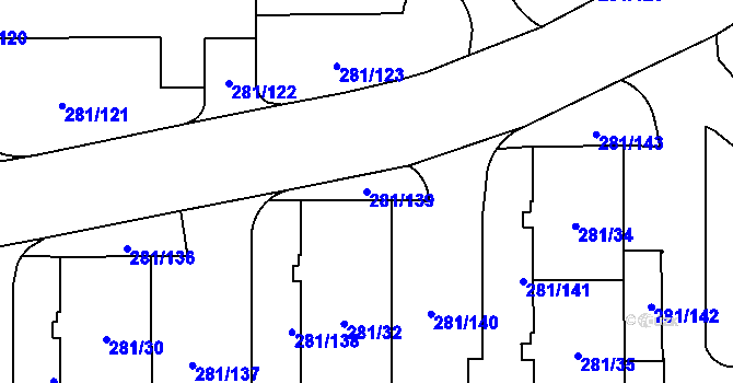 Parcela st. 281/139 v KÚ Zličín, Katastrální mapa
