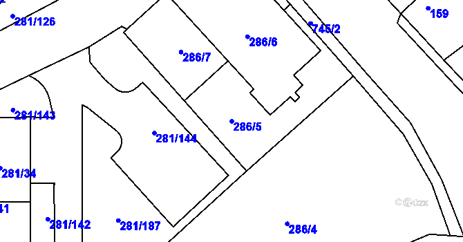Parcela st. 286/5 v KÚ Zličín, Katastrální mapa