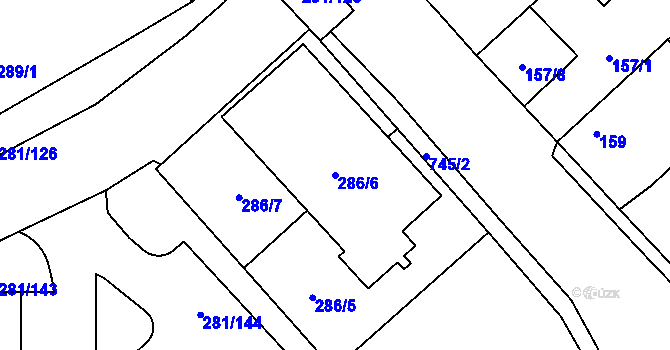 Parcela st. 286/6 v KÚ Zličín, Katastrální mapa