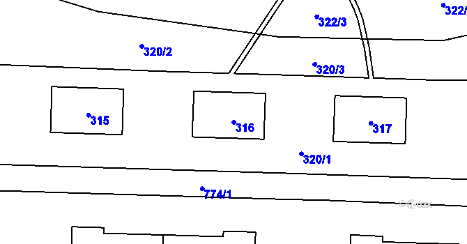 Parcela st. 316 v KÚ Zličín, Katastrální mapa